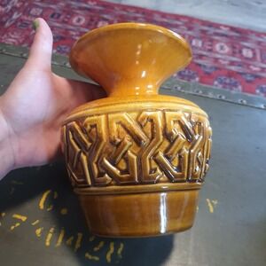 Vintage 70s Haeger Pottery Brown & Yellow MCM Geometric Abstract Vase Funky